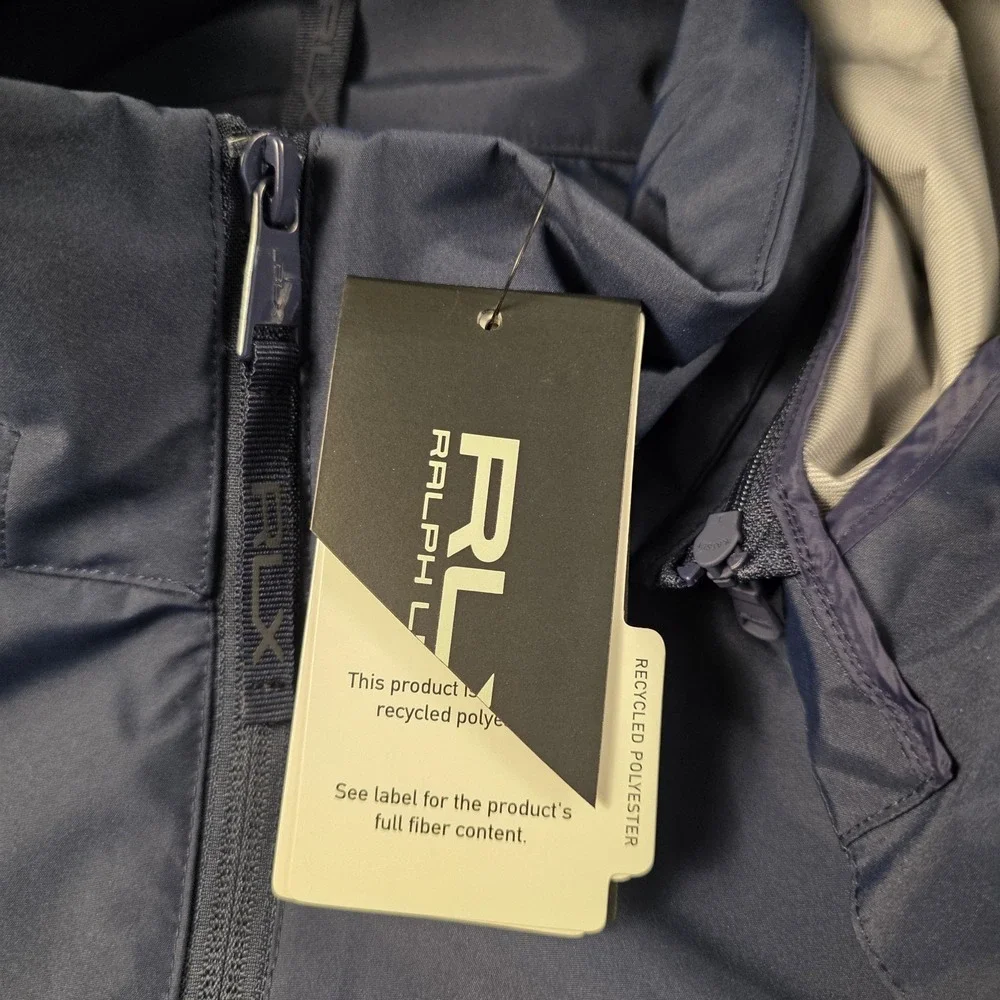 RLX Ralph Lauren Packable Performance Hooded‎ Rain Jacket Womens L Vented Blue
